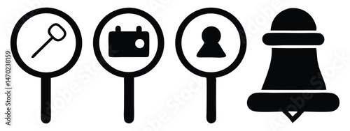Map Pin & Notice Board Tack Set, Monochrome Outline & Solid Icons
