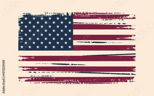 Retro Style Vintage Distressed American Flag Illustration with Grunge Texture