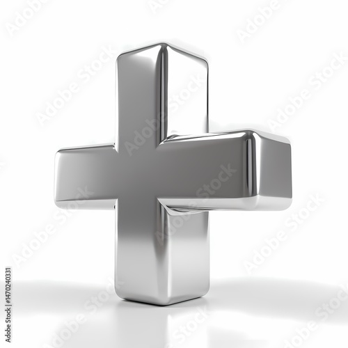 Silver Plus Sign on White Background