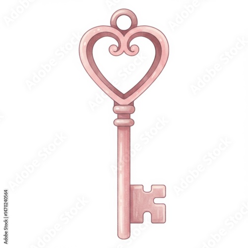 Pink Watercolor Heart Key Illustration