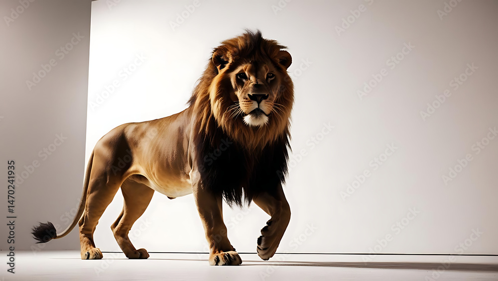 Fototapeta premium Majestic lion portrait with wild mane isolated on white background