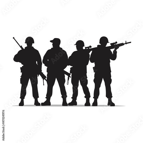 army soldiers sniper rifle on duty vector art silhouette
