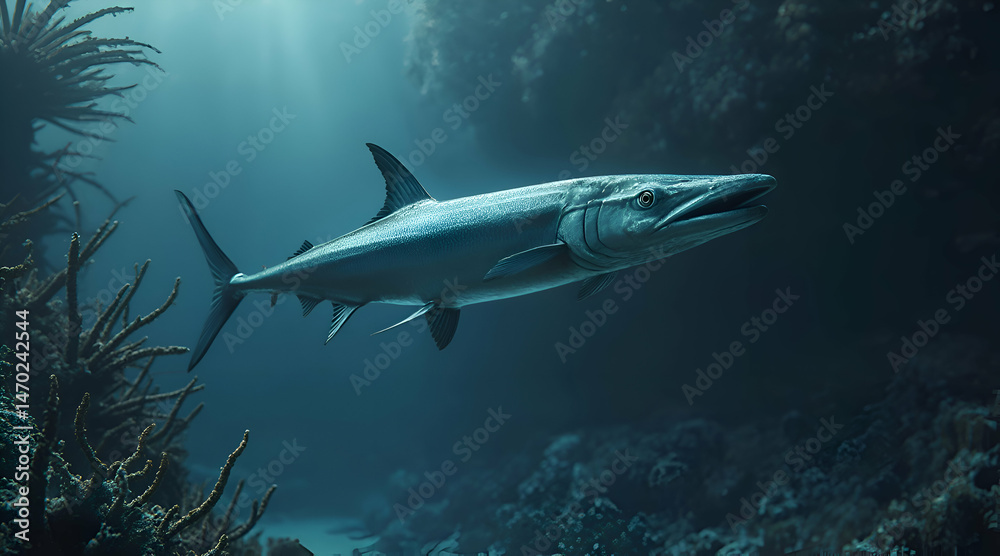 Barracuda Swimming in Ocean Barracuda Swimming in Ocean