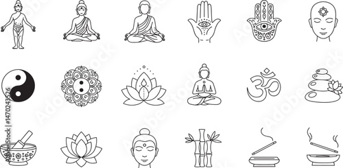 Yoga, meditation, and mind relax editable stroke outline icon isolated on white background flat vector illustration.