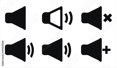 Flat Design Speaker Icon Collection for Web & App UI, Sound Symbols, On White Background
