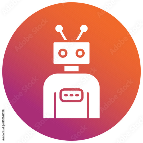 Robot Black Gradient Circle Icon, Robot Icon – AI Bot, Android, Technology Robot Line & Flat Vector
