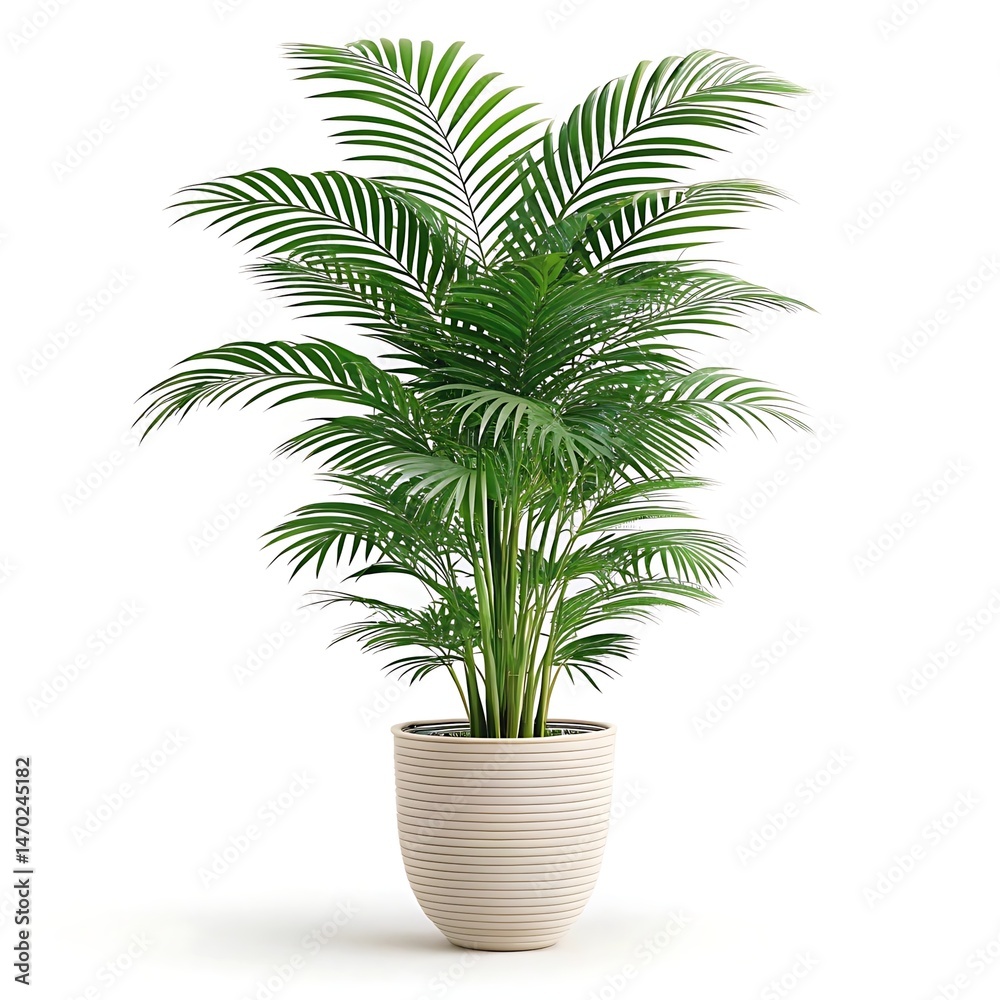 Obraz premium Lush Indoor Palm Plant in a Light Beige Pot