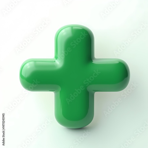 Green Plus Sign on White Background