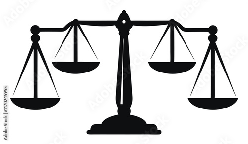 Classic Scales of Justice Graphic, Monochrome Legal Icon
