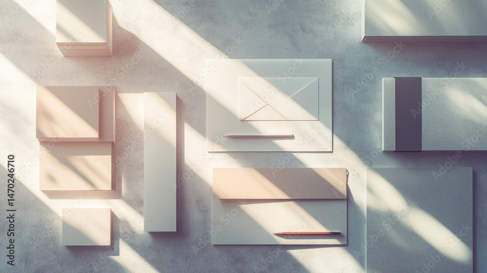 Obraz premium Elegant stationery set, light-filled workspace