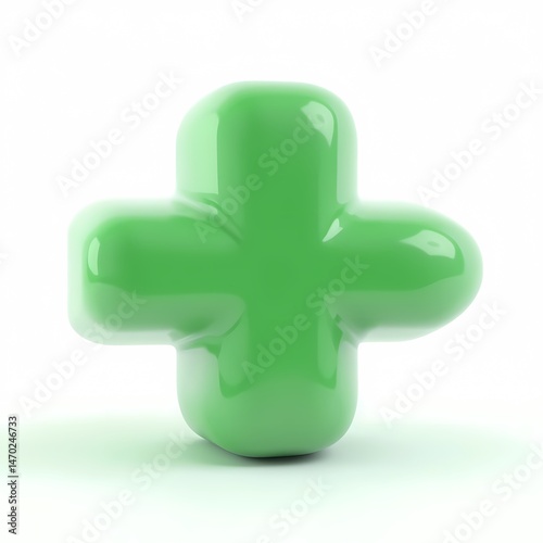 Green Plus Sign on White Background