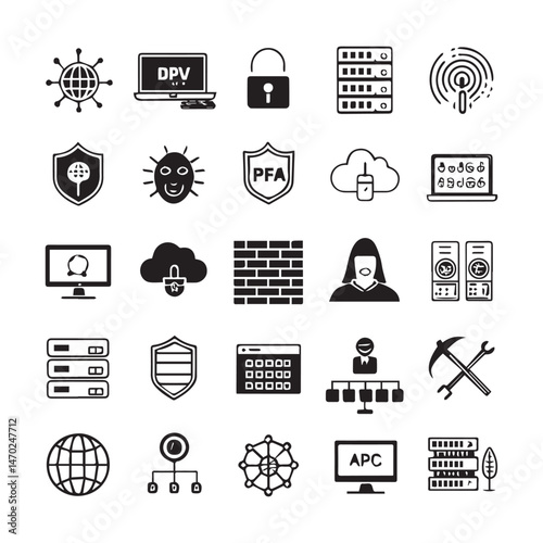 cyber security and data protection icon set for web and apps