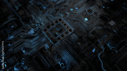 Wallpaper Mural Futuristic Black and Blue Tech Wallpaper. Generative AI Torontodigital.ca