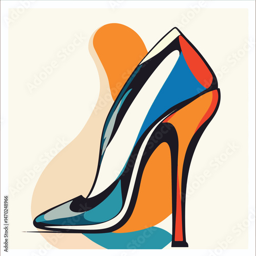 Modern Stiletto Heel Illustration Abstract Fashion Footwear Art Design Graphic Style