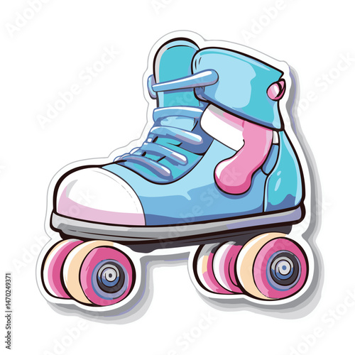 Retro Roller Skate Illustration In Cartoon Style With Colorful Wheels Design