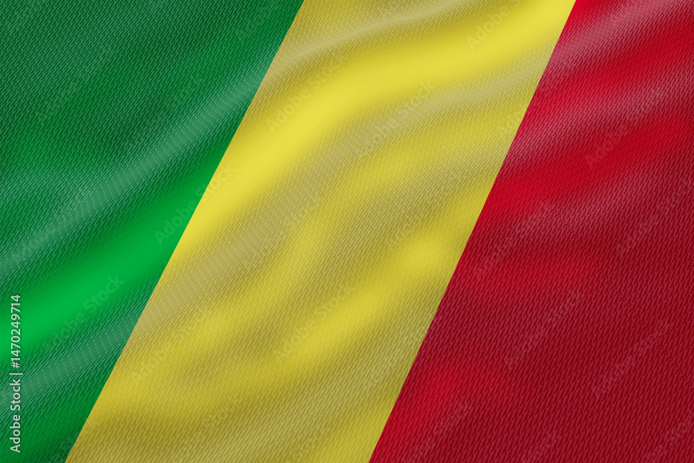 Fototapeta premium congo Textured fabric flag featuring green, yellow, and red diagonal stripes, evoking a sense of identity.
