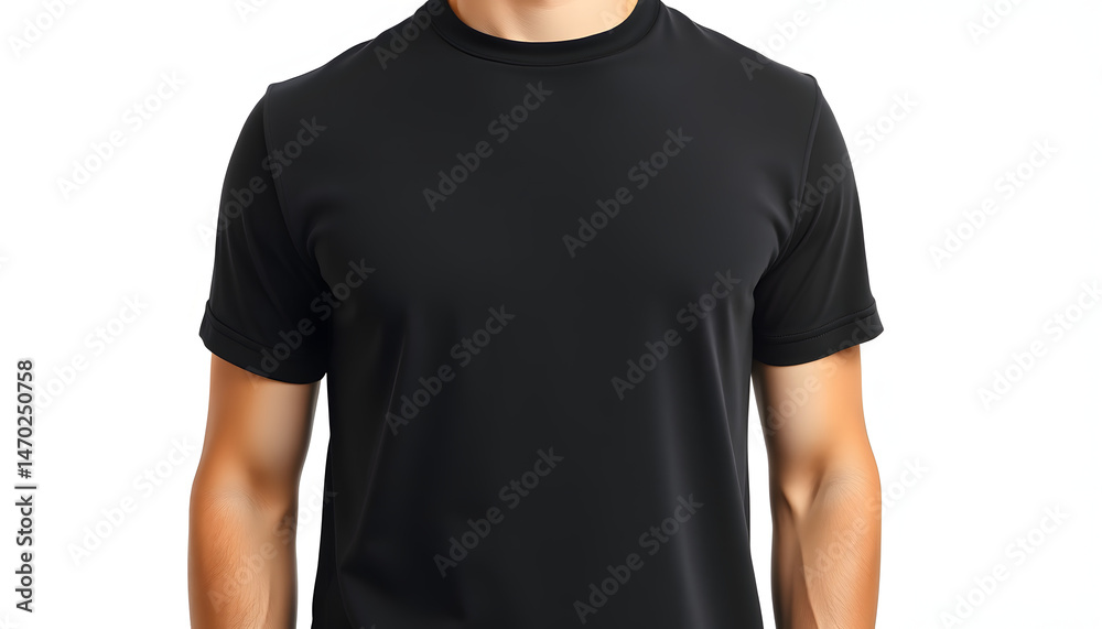 Man wearing black blank t-shirt with space for your logo or design. Mock up, flat papercut style. White tone Man wearing black blank t-shirt with space for your logo or design. Mock up, flat papercut style. White tone