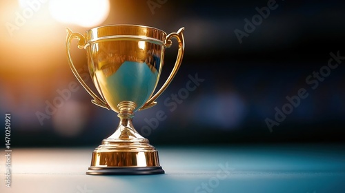 Obraz na płótnie Golden trophy and tennis racket on green court highlight success and achievement in tennis w salonie