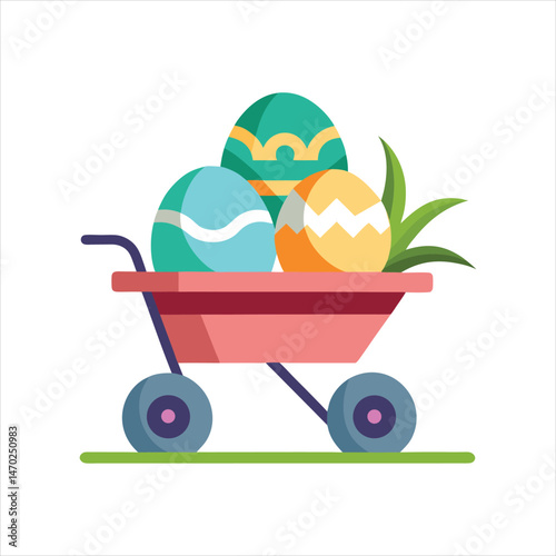  Vector Illustration of Wheelbarrow with Easter Eggs