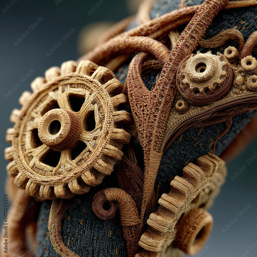 Obraz premium Entangled wood and brass gear network