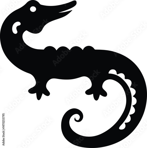 Crocodile with Decorative Tail – Stylized Wild Animal Line Design