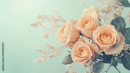 Peach Roses Bouquet with Soft Background.
