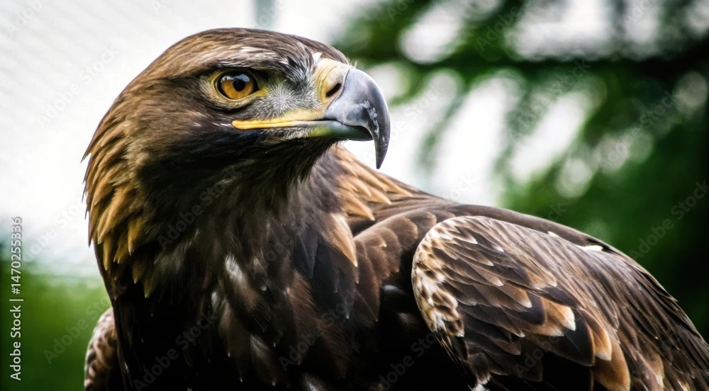 Fototapeta premium A majestic golden eagle with sharp eyes and detailed feathers, captured in a natural outdoor setting.