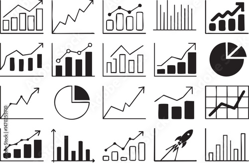 Growth Chart Icon Silhouettes Collection for Business Presentations, Financial Reports, Marketing Infographics, Data Visualization, Economic Forecasts, or Educational Materials