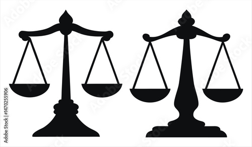 Scales of Justice Icon, Black Silhouette, Law & Legal Symbol
