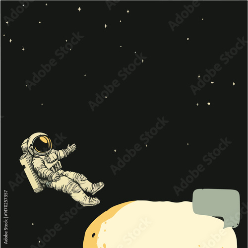 Relaxed Astronaut Floating In Space Near A Planet With Starry Background