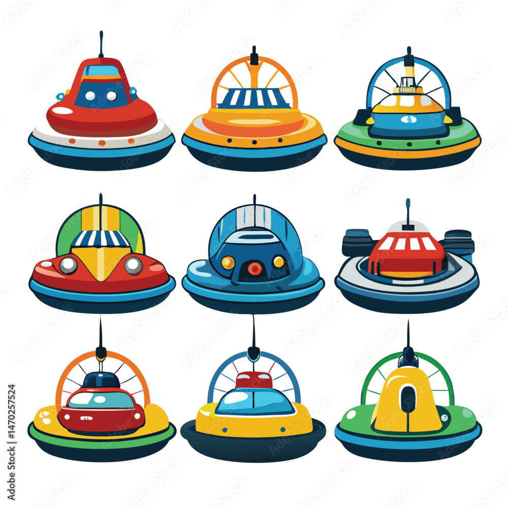 Naklejka premium Nine classic Hovercraft arranged on a white background.