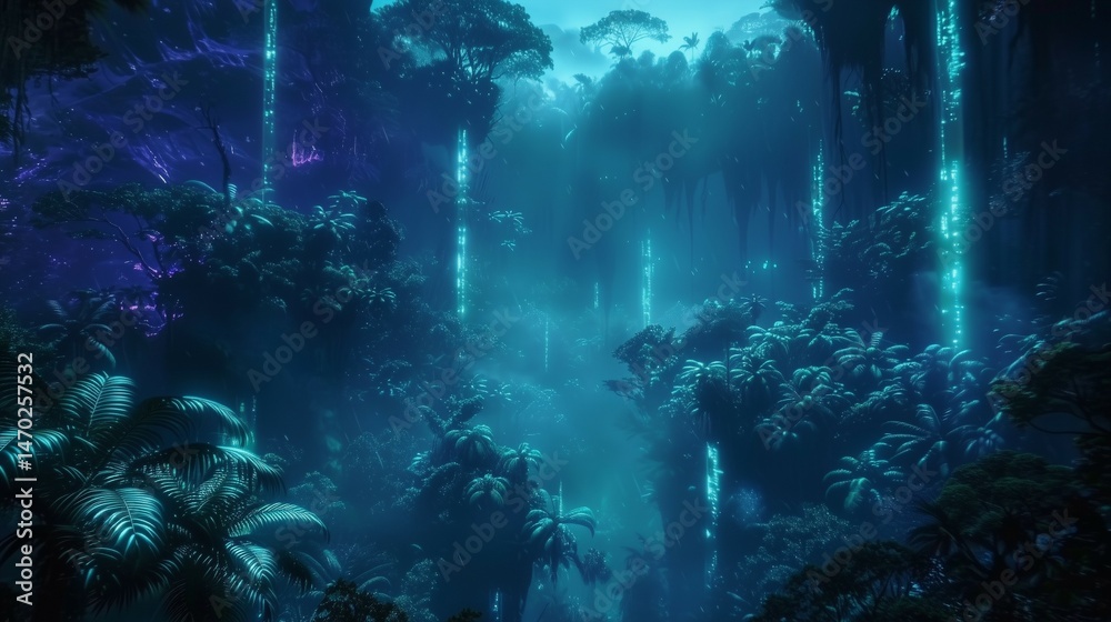 Obraz premium Futuristic abstract wallpaper featuring intricate geometric patterns and vibrant neon hues, ideal for tech-inspired designs and modern digital interfaces.