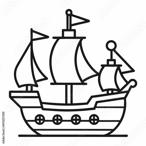 Sails of the Past: Vintage Pirate Ship Outline Coloring Page
