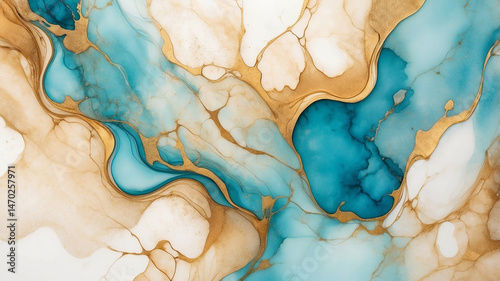 Abstract teal and gold fluid art, a striking visual for design and modern backgrounds.