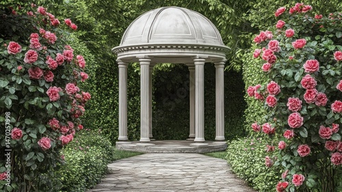 Rose garden gazebo path wedding ceremony