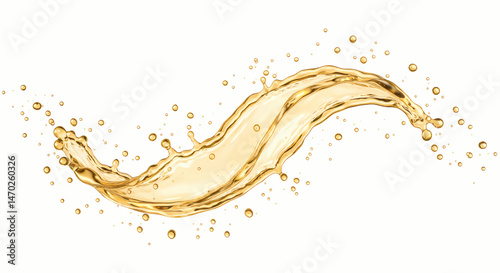 Dynamic splash of transparent, golden yellow viscous liquid, on a transparent white background, designed for vector illustration