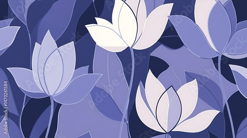 Blue Tulip Floral Pattern.