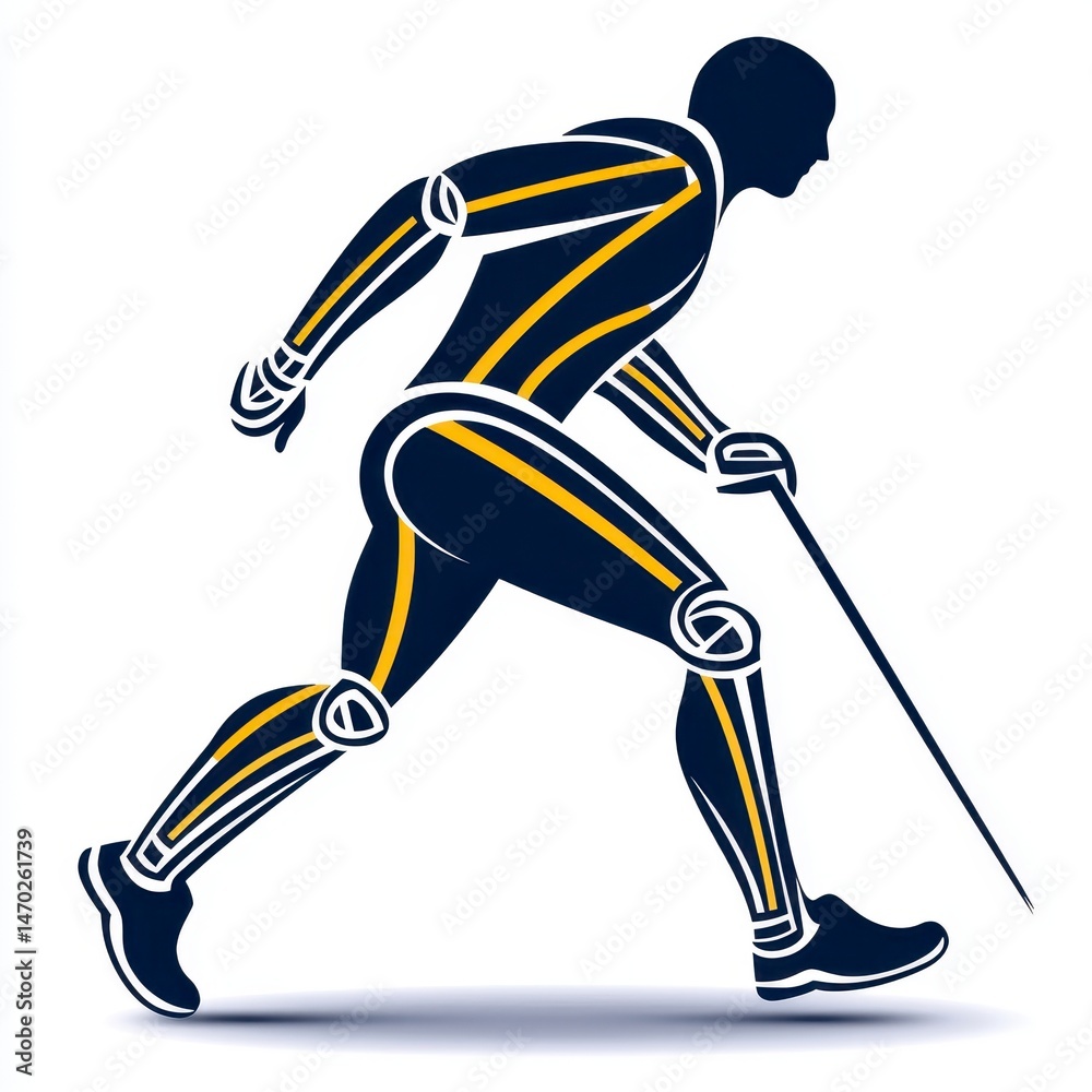 Fototapeta premium Abstract Running Figure with Prosthetic Limbs and Cane