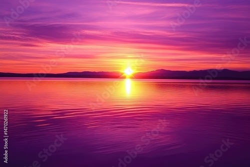 Vibrant sunset over tranquil water