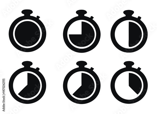 Classic Black and White Stopwatch, Isolated Time Measurement Tool, On White Background
