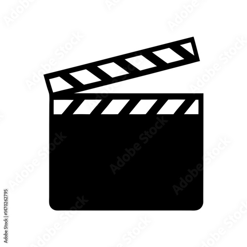 Simple black and white illustration of an open film production clapperboard
