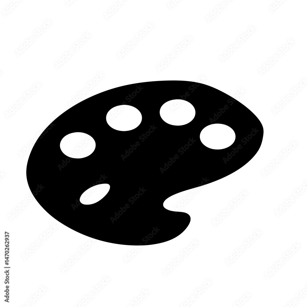 Fototapeta premium Black and White Artist's Palette Silhouette with Paint Wells for Color Mixing