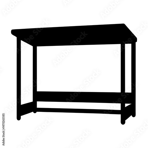 Silhouette of a Bus Stop Shelter with a Bench and Roof