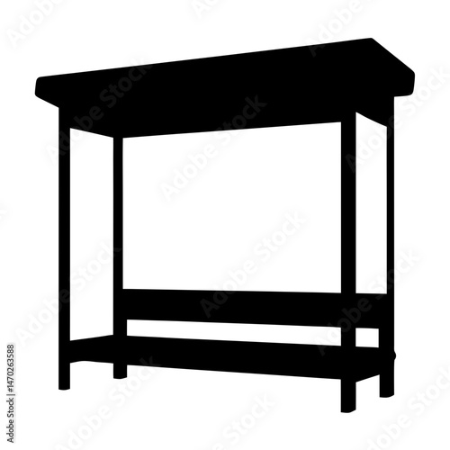 Black and white silhouette of a public transportation bus stop shelter