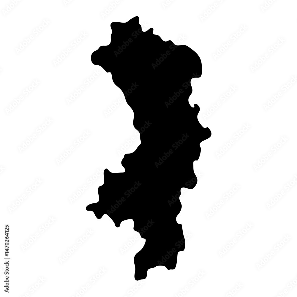 Silhouette of a geographical region resembling a country outline map shape Silhouette of a geographical region resembling a country outline map shape