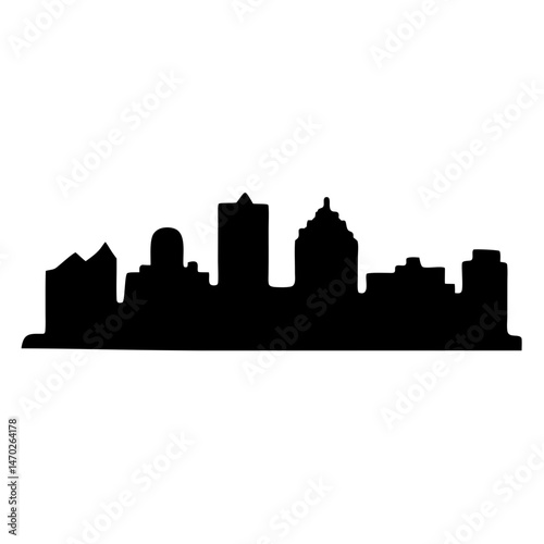 Silhouette of a Generic City Skyline with Skyscrapers and Various Buildings