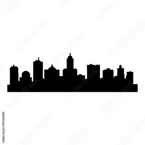 Silhouette of a Generic City Skyline with Skyscrapers and Various Buildings