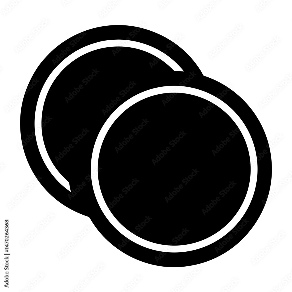 Two Intersecting Circles with Black Fill and White Borders on White Two Intersecting Circles with Black Fill and White Borders on White