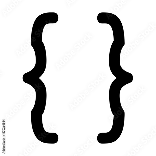 Curly braces, also known as curly brackets, in black over white background