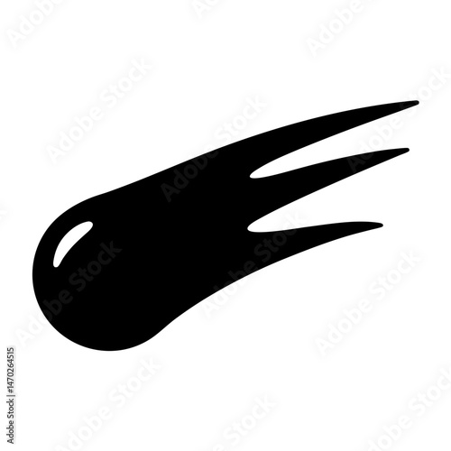 Stylized black silhouette of a shooting star with a three pronged tail